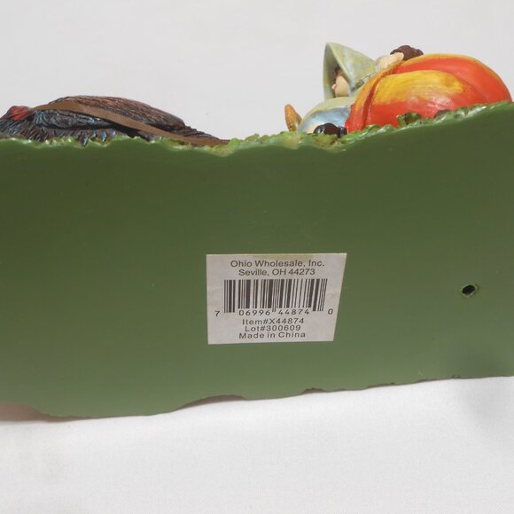 VTG RESIN FALL DECOR TURKEY PULLING PILGRIM CHILDREN IN PUMPKIN CARRIAGE 9"X51/4 - Picture 4 of 9